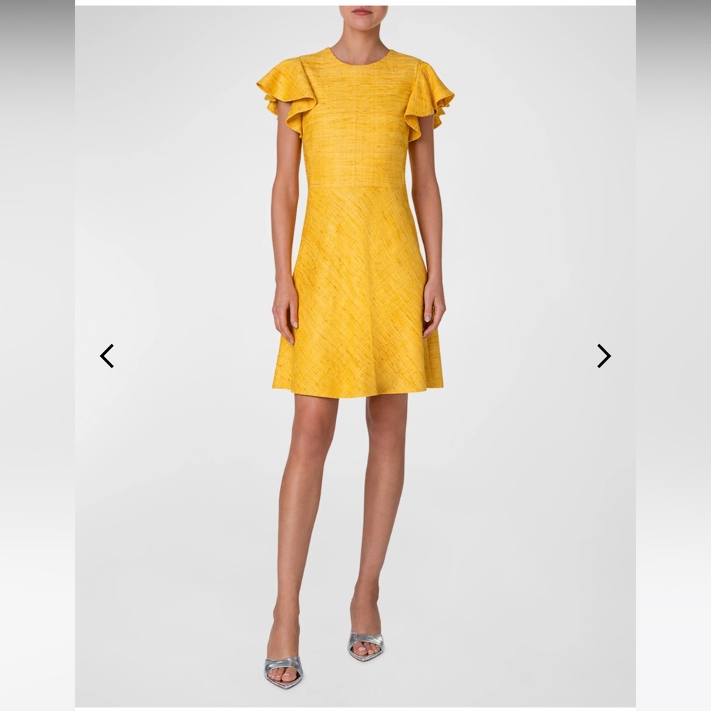 Akris Punto Ruffle-Sleeve Raw Indian Silk A-Line Dress size 10